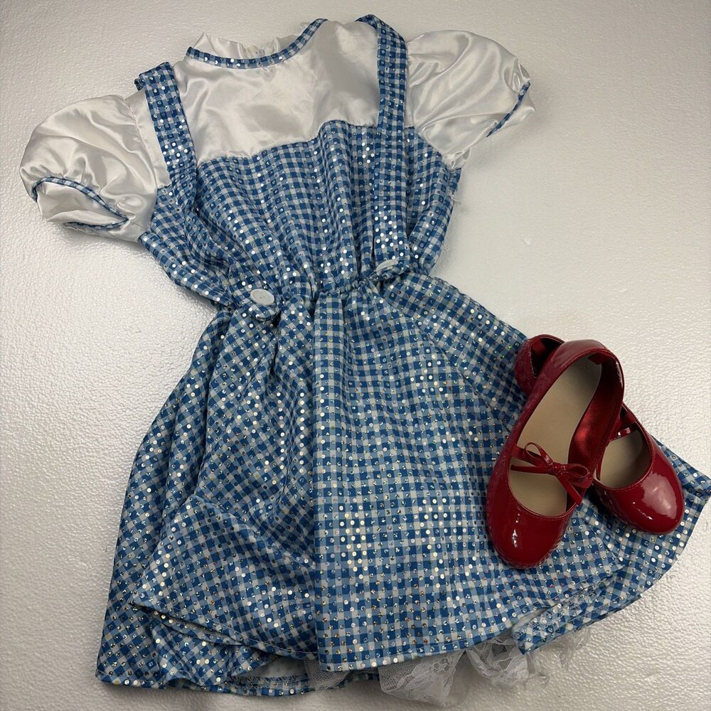 Wizard of Oz Dorothy Costume Size Child Medium With Red Rub Slippers Shoes